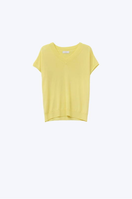 yellow fine knit V-neck sweater - Sweaters