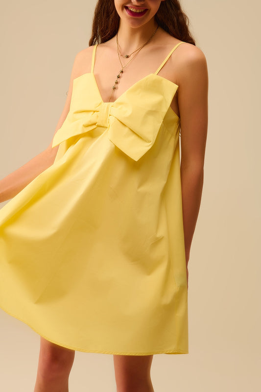 Yellow poplin mini dress with a big bow detail - Dresses