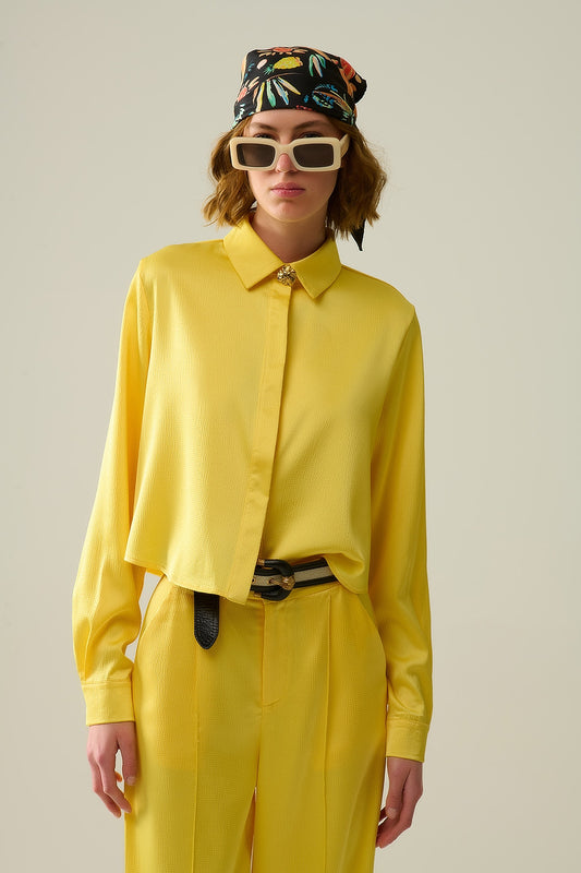 yellow short textured satin shirt - Shirts