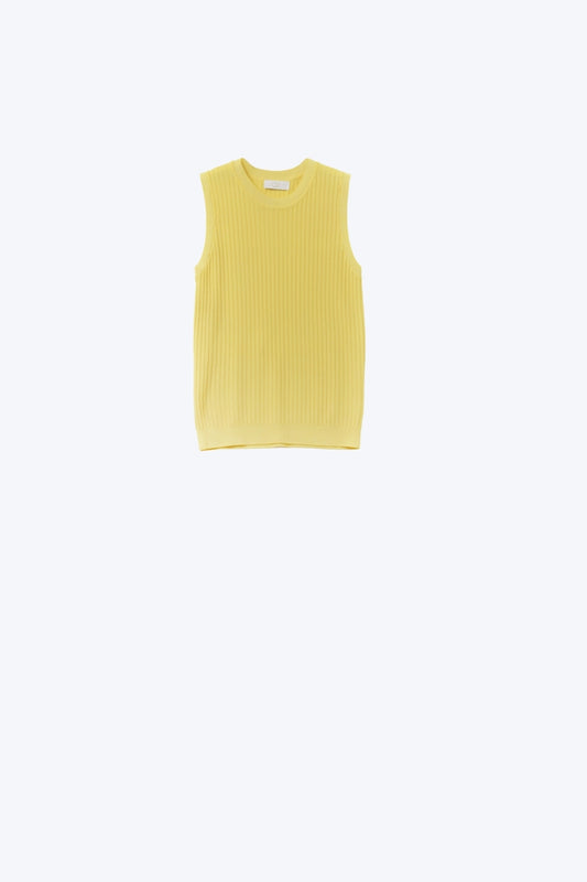 Yellow Sleeveless Ribbed Knit Top - Sweaters
