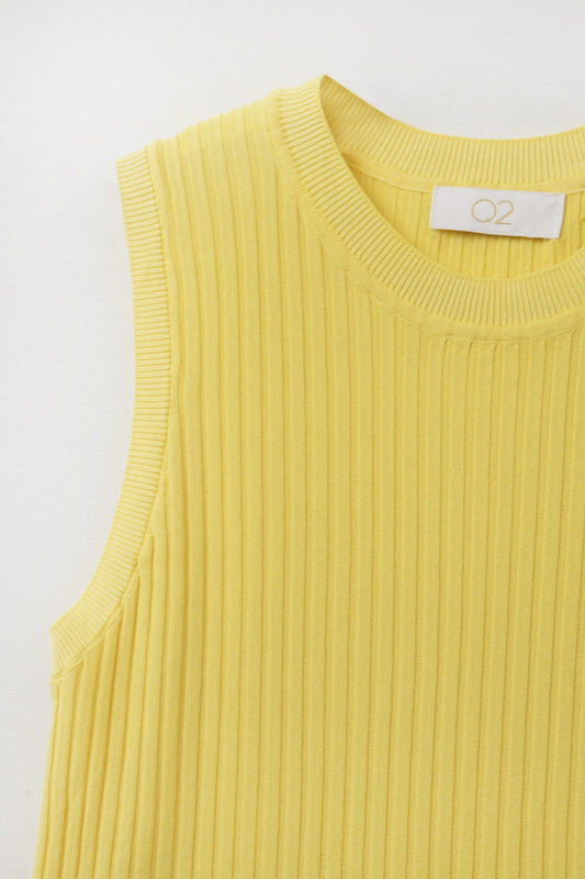 Yellow Sleeveless Ribbed Knit Top - Sweaters