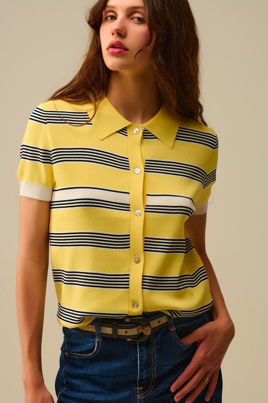 Yellow Striped Button-Up Polo - Sweaters