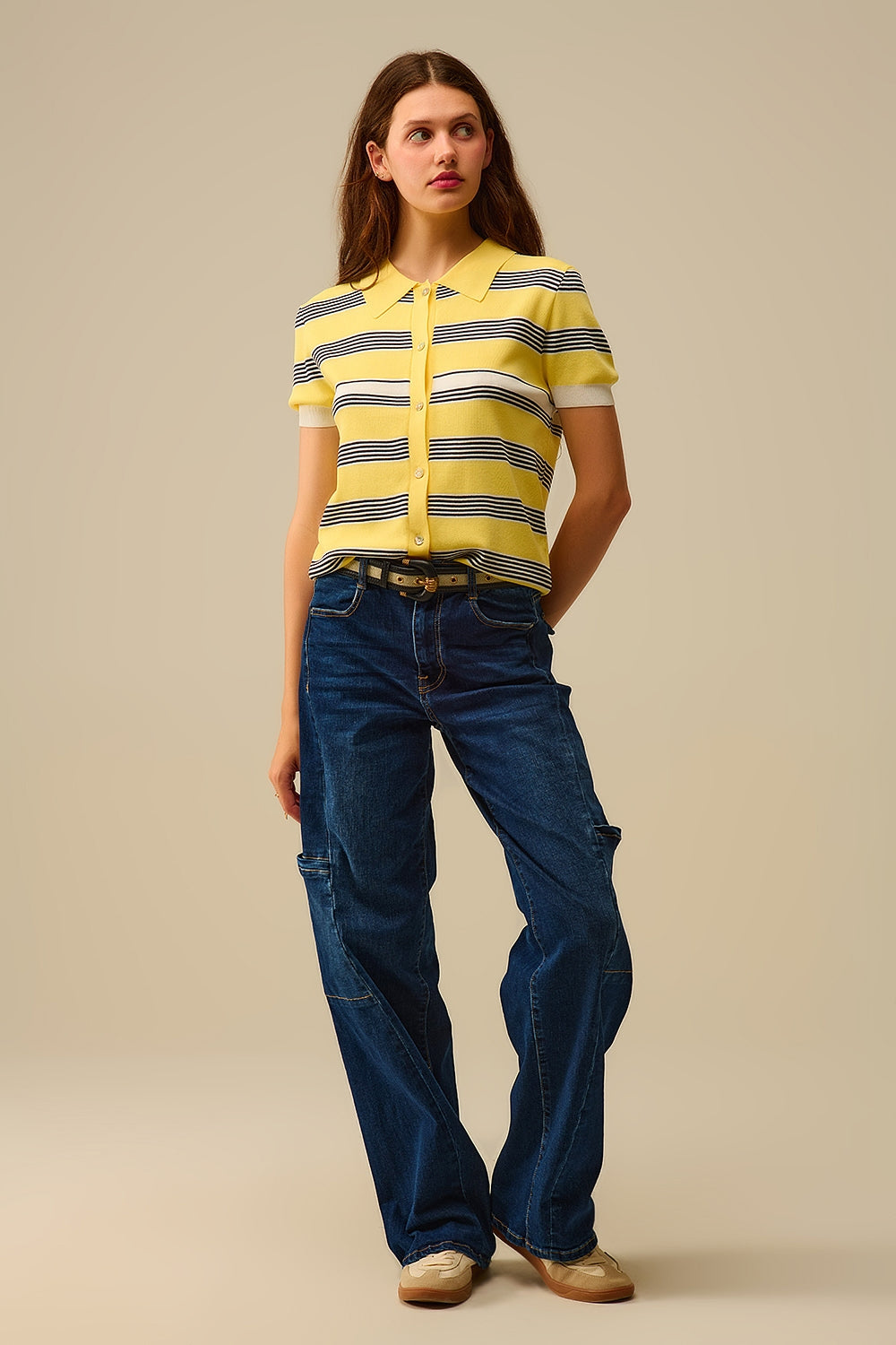 Yellow Striped Button-Up Polo - Sweaters