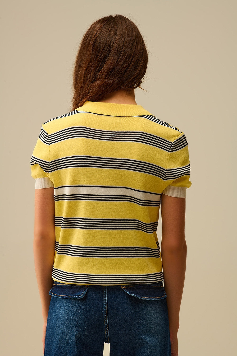 Yellow Striped Button-Up Polo - Sweaters