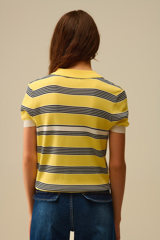 Yellow Striped Button-Up Polo - Sweaters