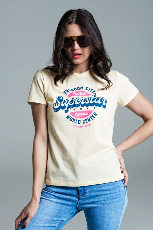 Yellow superstar printed t-shirt - T-Shirts