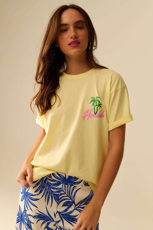 Yellow t-shirt made in Italy with Honolulu graphic - T-Shirts