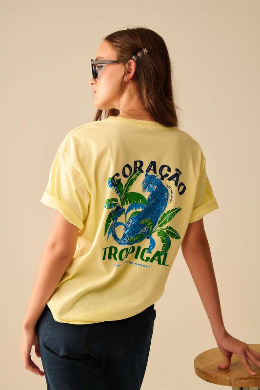 Yellow t-shirt made in Italy with tropical graphic print - T-Shirts