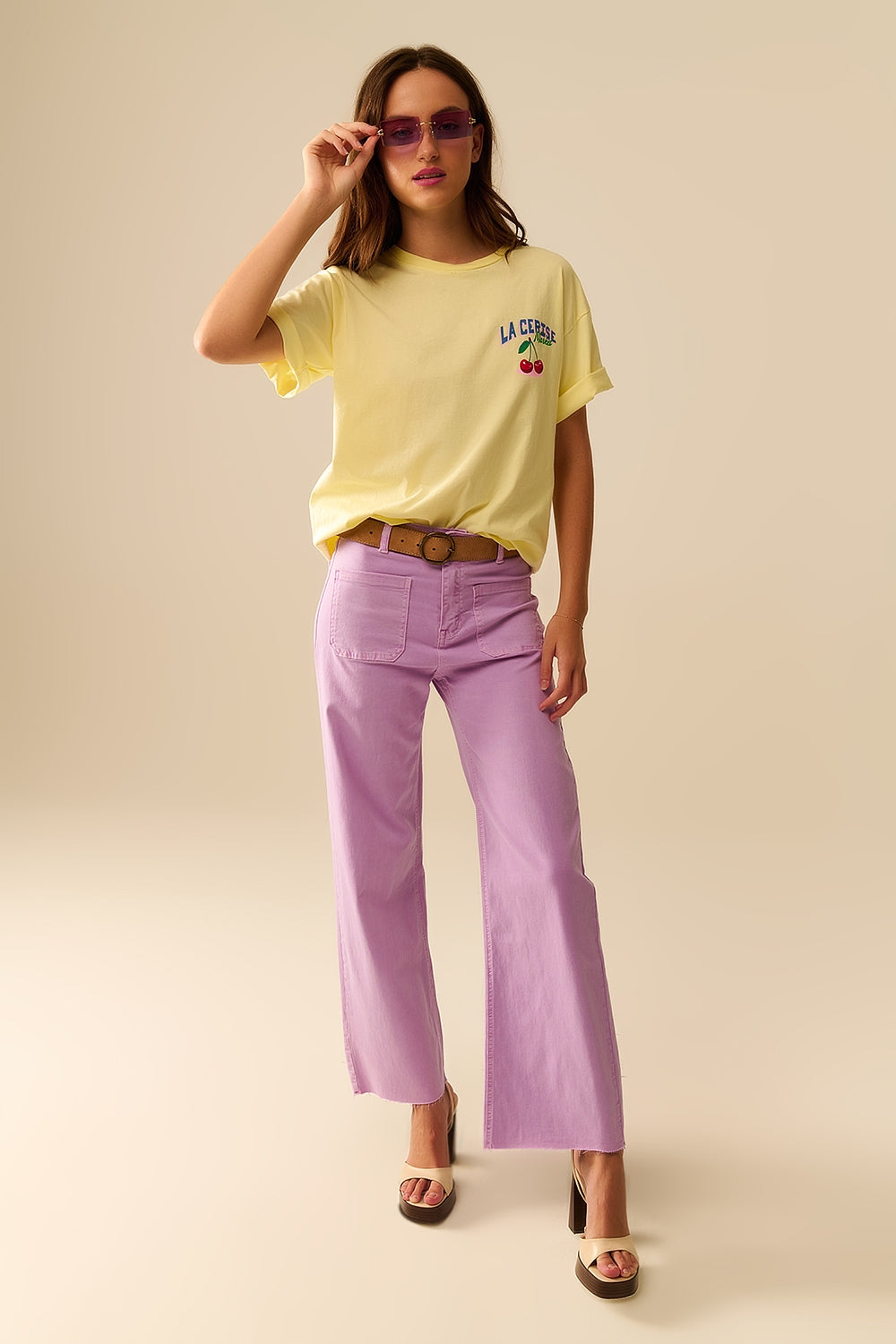Yellow T-shirt with La Cerise Market Saint-Tropez graphic