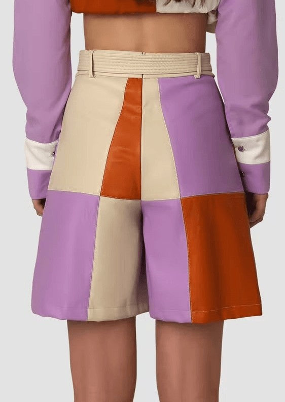 Checker multicolour faux-leather shorts AMY LYNN Shorts BoutiqueLua
