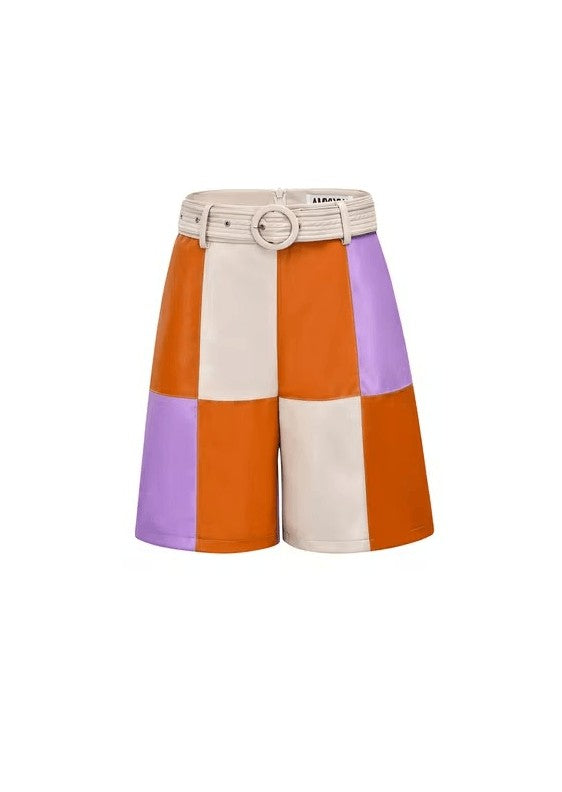 Checker multicolour faux-leather shorts AMY LYNN Shorts BoutiqueLua