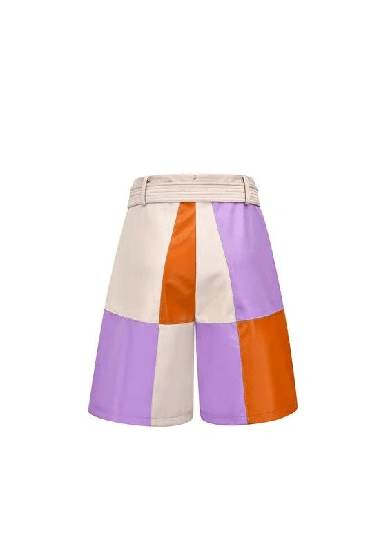 Checker multicolour faux-leather shorts AMY LYNN Shorts BoutiqueLua